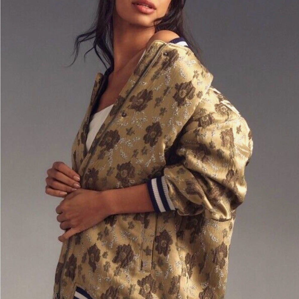 Anthropologie pilcro slouchy floral bomber jacket size medium